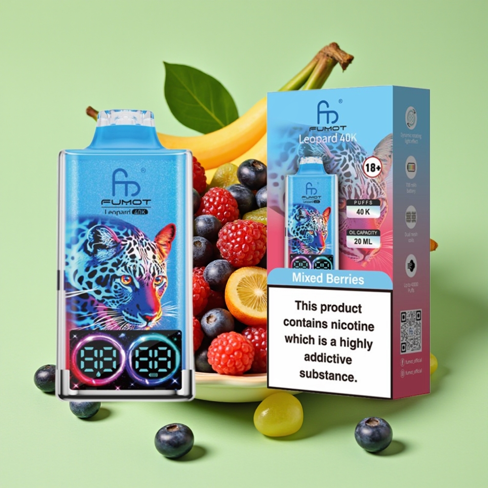 Fumot Leopard 40K Puffs Disposable Vape Mješovito Voće, 0-5% Nikotina, 700mAh, Dual Mesh, Type-C