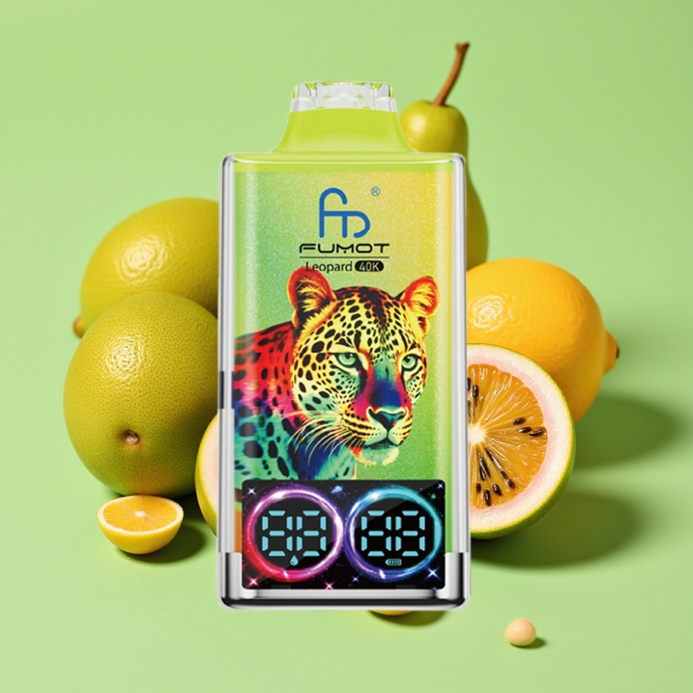 Fumot Leopard 40K Puffs Dual Mesh 0-5% Nikotina Tip-C Punjenje Digitalni Display Okus Kiwi Marakuja Guava