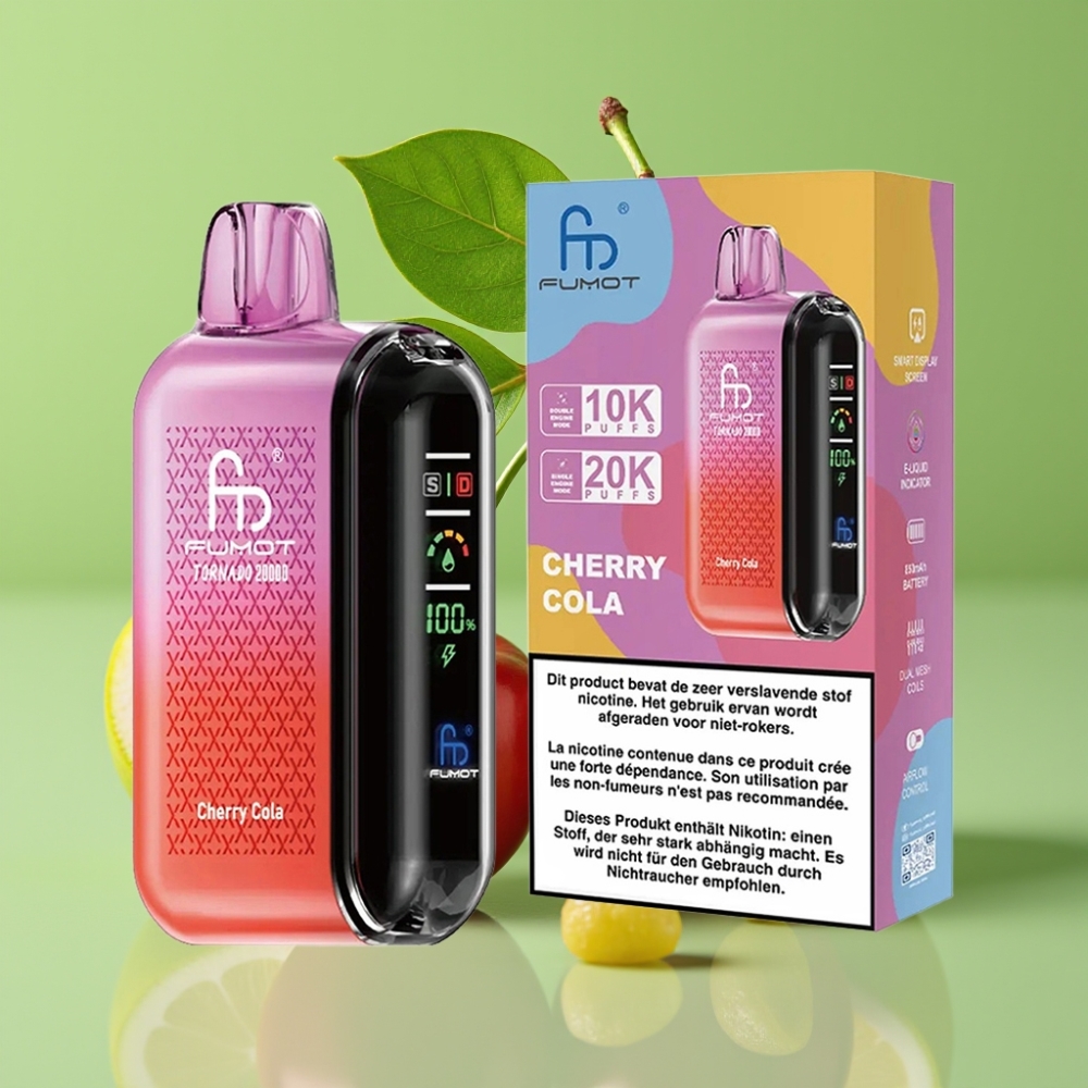Fumot Tornado 20000 Puffs Dual Mesh Coil 20ml 850mAh Pamuknuti Display Višnja Kola
