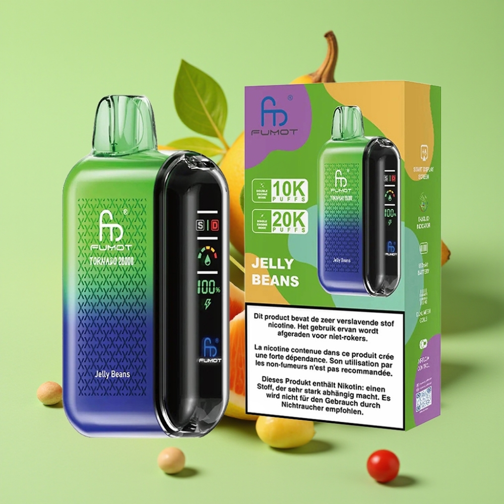 Fumot Tornado 20000 Puffs Dual Mesh Coil 20ml 850mAh Pamukontrola Okus Žele Bombone