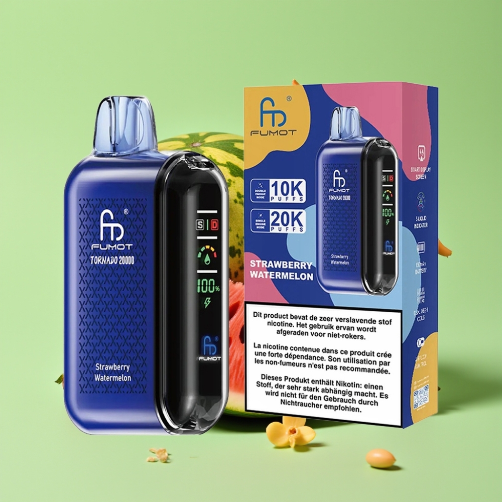 Fumot Tornado 20000 Puffs Dual Mesh Coil 20ml 850mAh Smart Display Airflow Control 2% Nikotina Okus Jagoda Lubenica