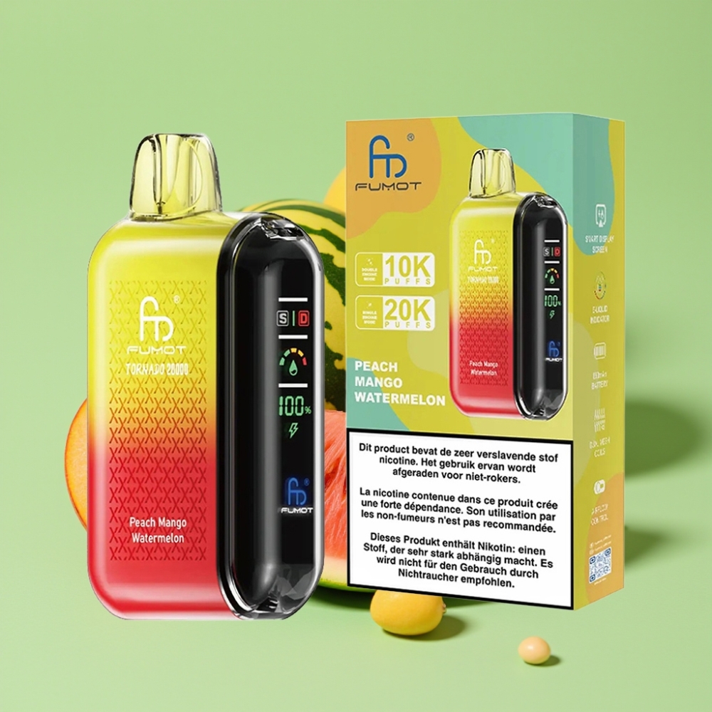 Fumot Tornado 20000 Puffs Dual Mesh Coil 20ml 850mAh Smart Display Airflow Control Breskva Mango Lubenica