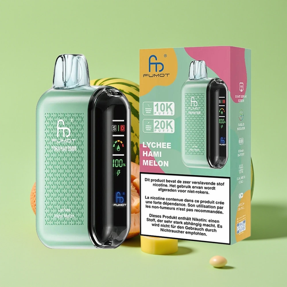 Fumot Tornado 20000 Puffs Dual Mesh Coil 20ml 850mAh Smart Display Liči Hami Dinja