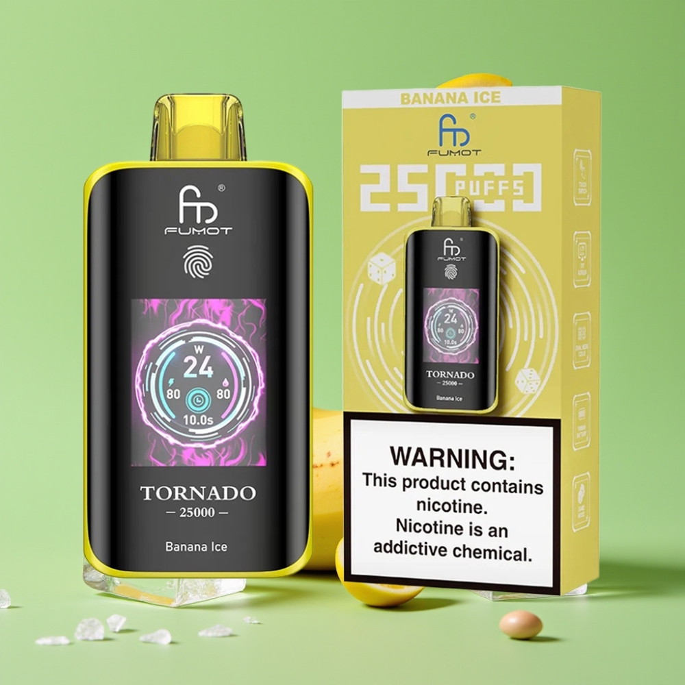 Fumot Tornado 25000 Puffs HD Ekran, 700mAh Baterija, 20ml Tekućina, Banana Led