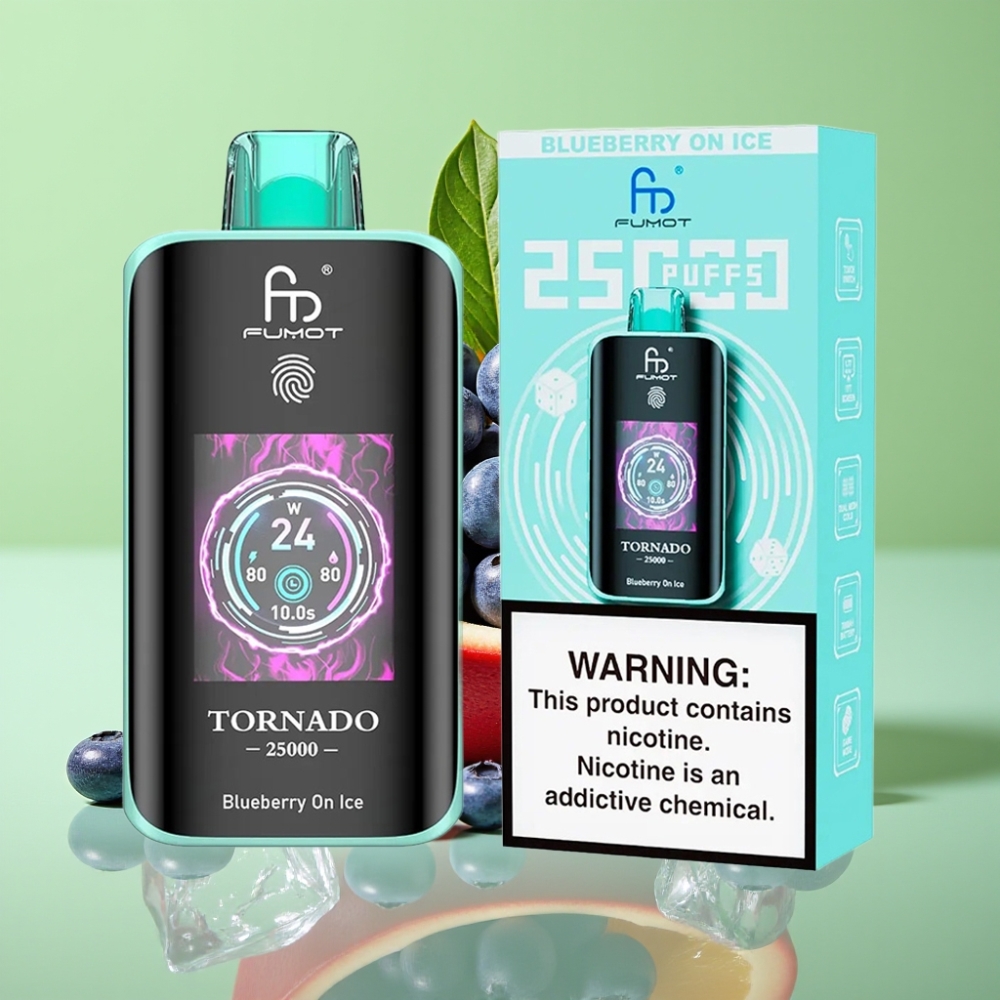 Fumot Tornado 25000 Puffs HD Ekran, 700mAh Baterija, 20ml Tekućina, Borovnica Led, Type-C Punjenje