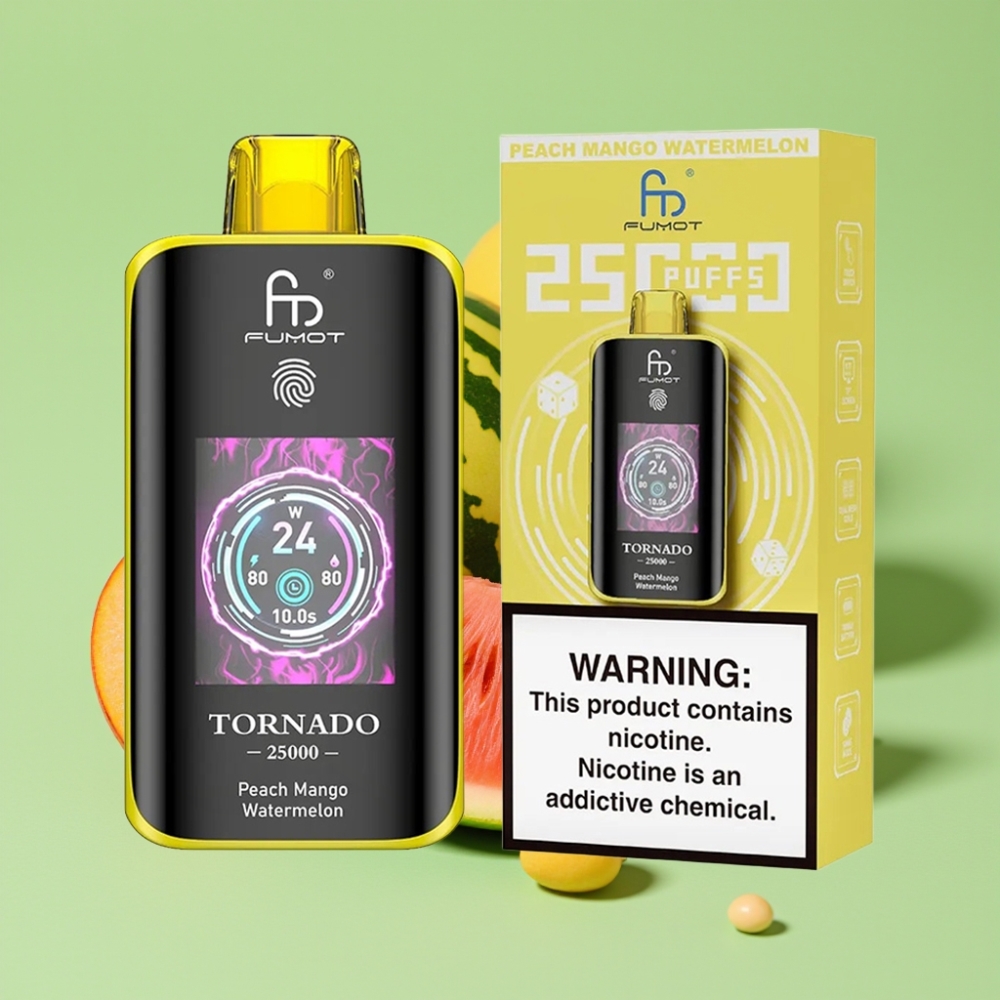 Fumot Tornado 25000 Puffs HD Ekran, 700mAh Baterija, 20ml Tekućina, Breskva Mango Lubenica