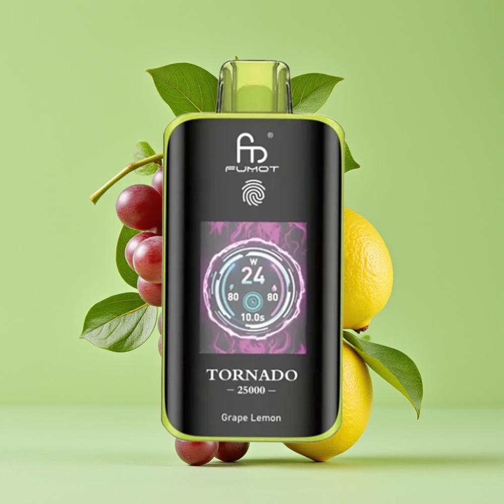 Fumot Tornado 25000 Puffs HD Ekran, 700mAh Baterija, 20ml Tekućina, Grožđe Limun