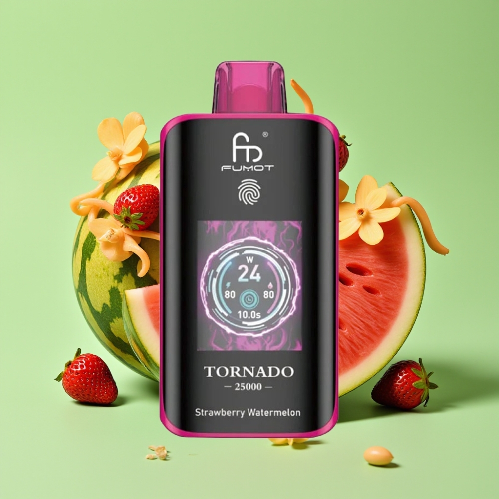 Fumot Tornado 25000 Puffs HD Ekran, 700mAh Baterija, 20ml Tekućina, Jagoda Lubenka