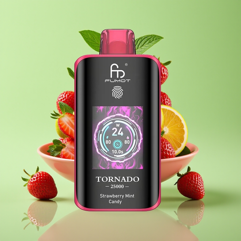 Fumot Tornado 25000 Puffs HD Ekran, 700mAh Baterija, 20ml Tekućina, Jagoda-Met Slatkiš