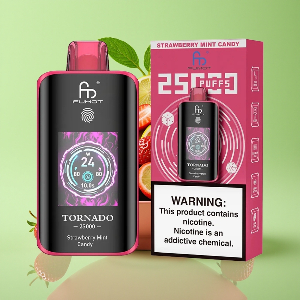 Fumot Tornado 25000 Puffs HD Ekran, 700mAh Baterija, 20ml Tekućina, Jagoda-Met Slatkiš