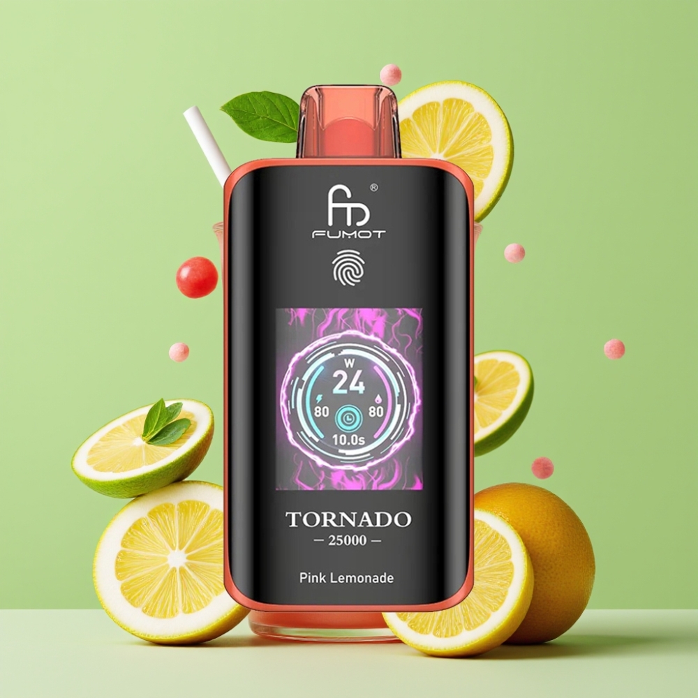 Fumot Tornado 25000 Puffs HD Ekran, 700mAh Baterija, 20ml Tekućina, Ružičasti Limunada