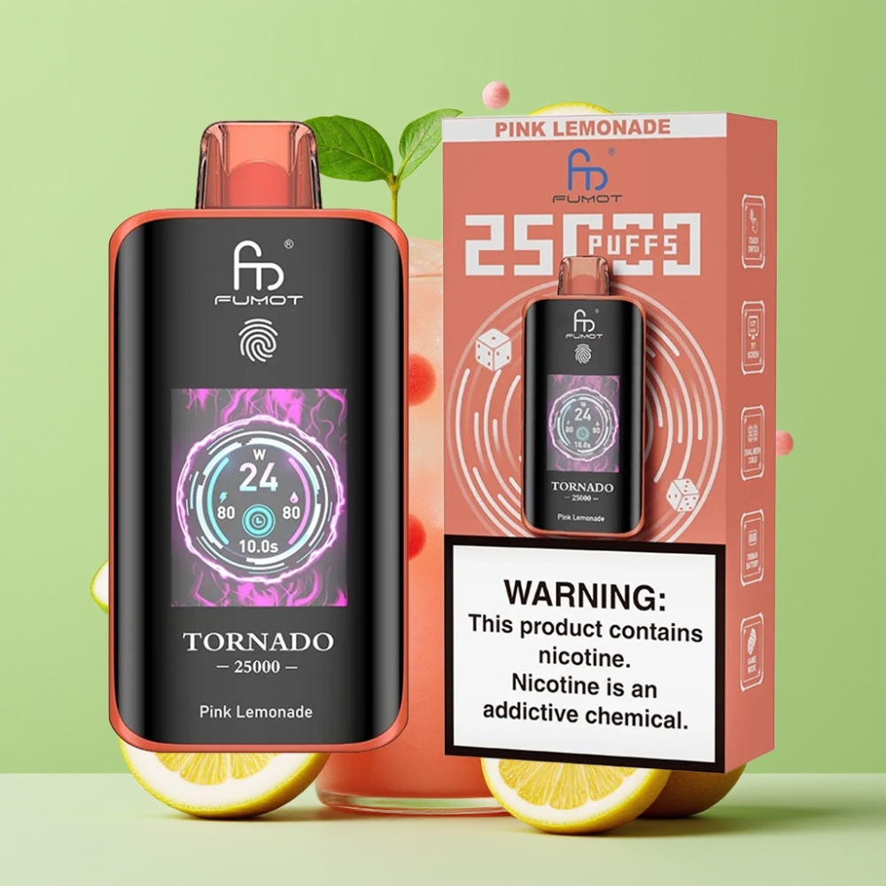 Fumot Tornado 25000 Puffs HD Ekran, 700mAh Baterija, 20ml Tekućina, Ružičasti Limunada