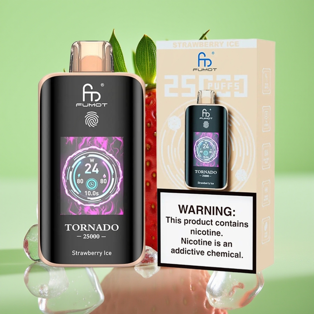 Fumot Tornado 25000 Puffs HD Ekran, 700mAh Baterija, Jagoda Led