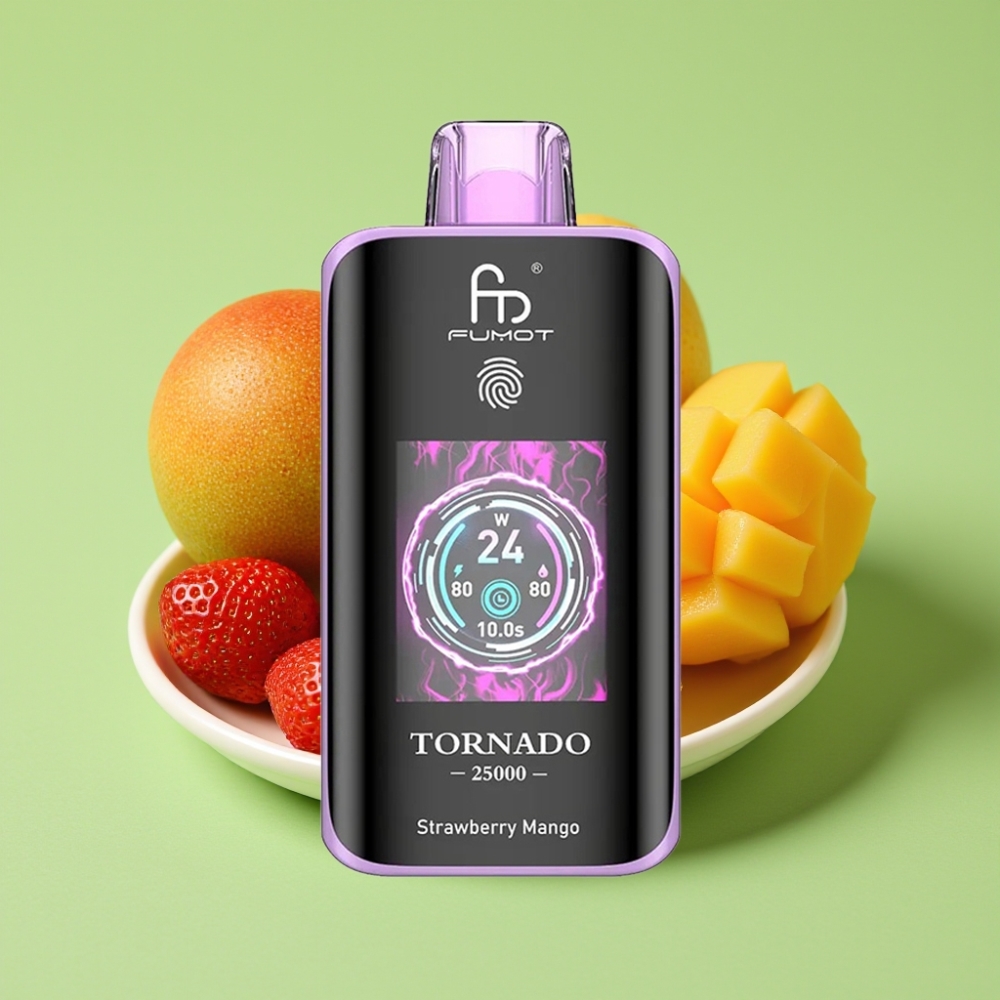Fumot Tornado 25000 Puffs HD Ekran, 700mAh Baterija, Jagoda Mango Okus