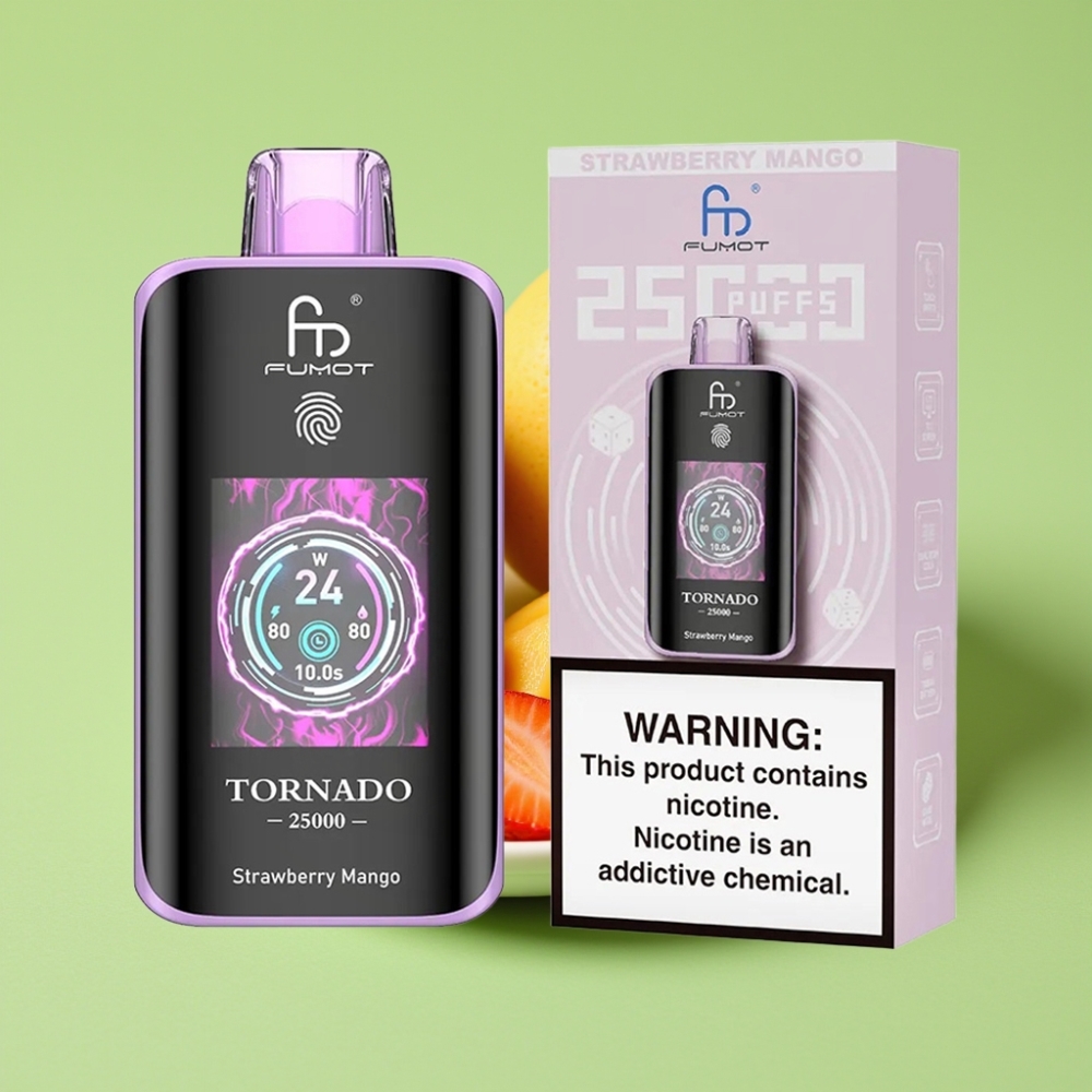Fumot Tornado 25000 Puffs HD Ekran, 700mAh Baterija, Jagoda Mango Okus
