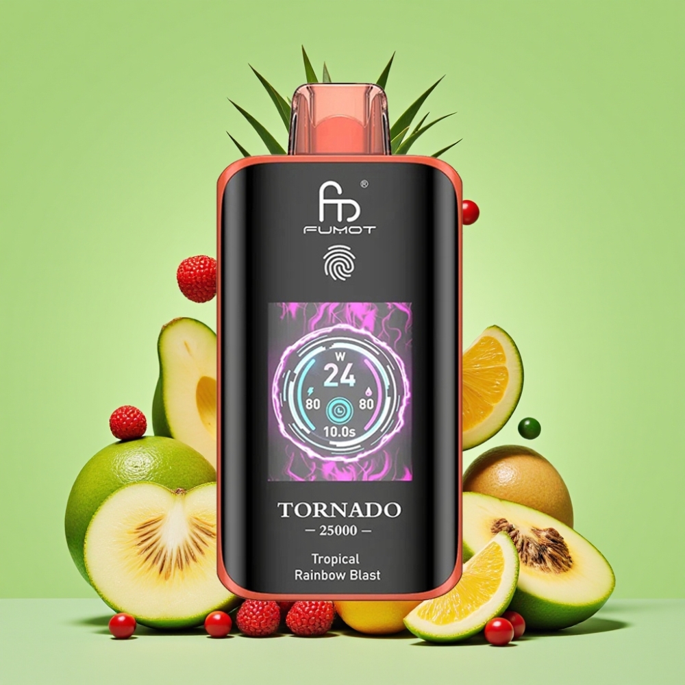 Fumot Tornado 25000 Puffs HD Ekran, 700mAh Baterija, Tropična Duga Explozija