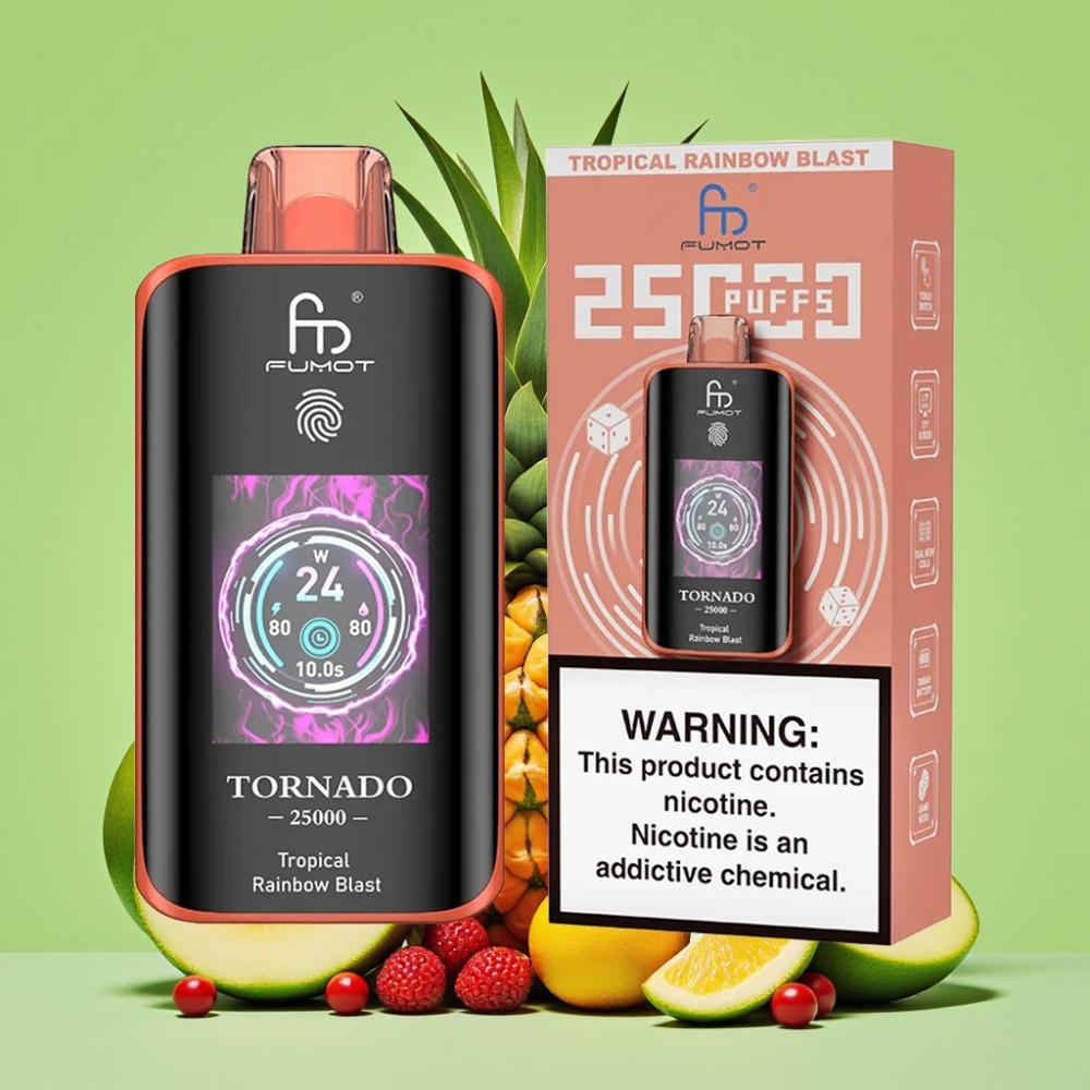 Fumot Tornado 25000 Puffs HD Ekran, 700mAh Baterija, Tropična Duga Explozija