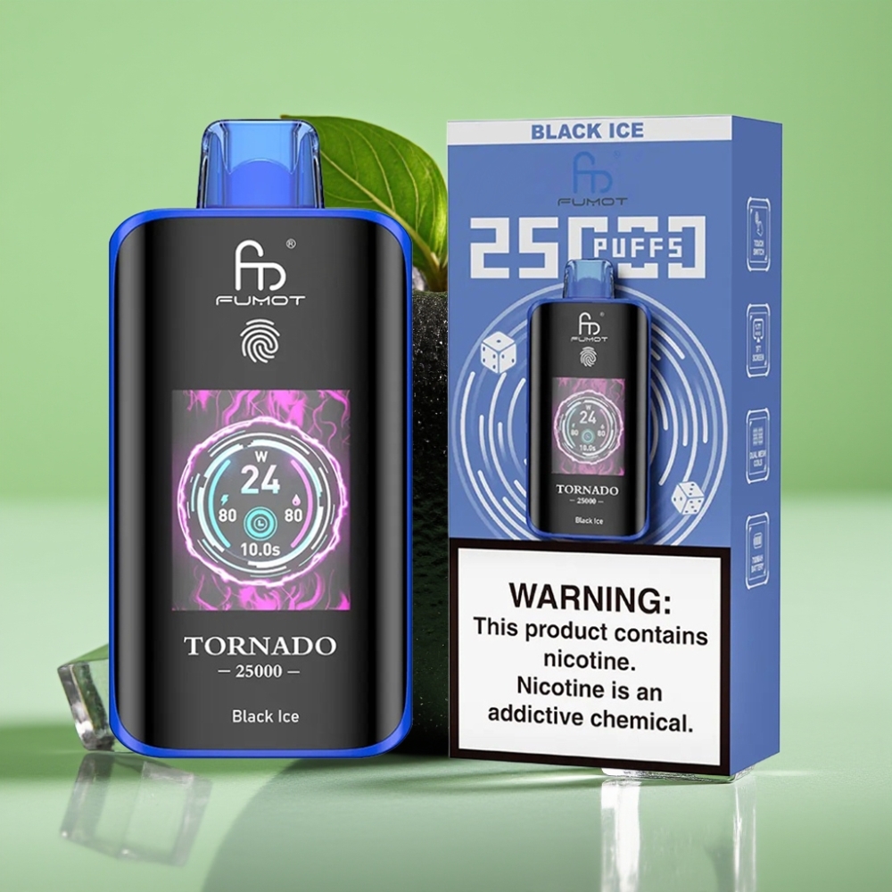 Fumot Tornado 25000 Puffs HD Ekran, Punjiva Baterija 700mAh, Black Ice Aroma