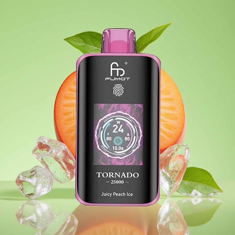 Fumot Tornado 25000 Puffs HD Ekran, Punjiva Baterija 700mAh, Juicy Peach Ice Okus