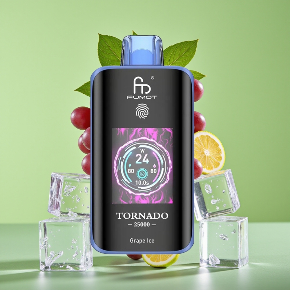 Fumot Tornado 25000 Puffs HD Ekran, Punjiva Baterija 700mAh, Ledeni Grožđe, USB-C