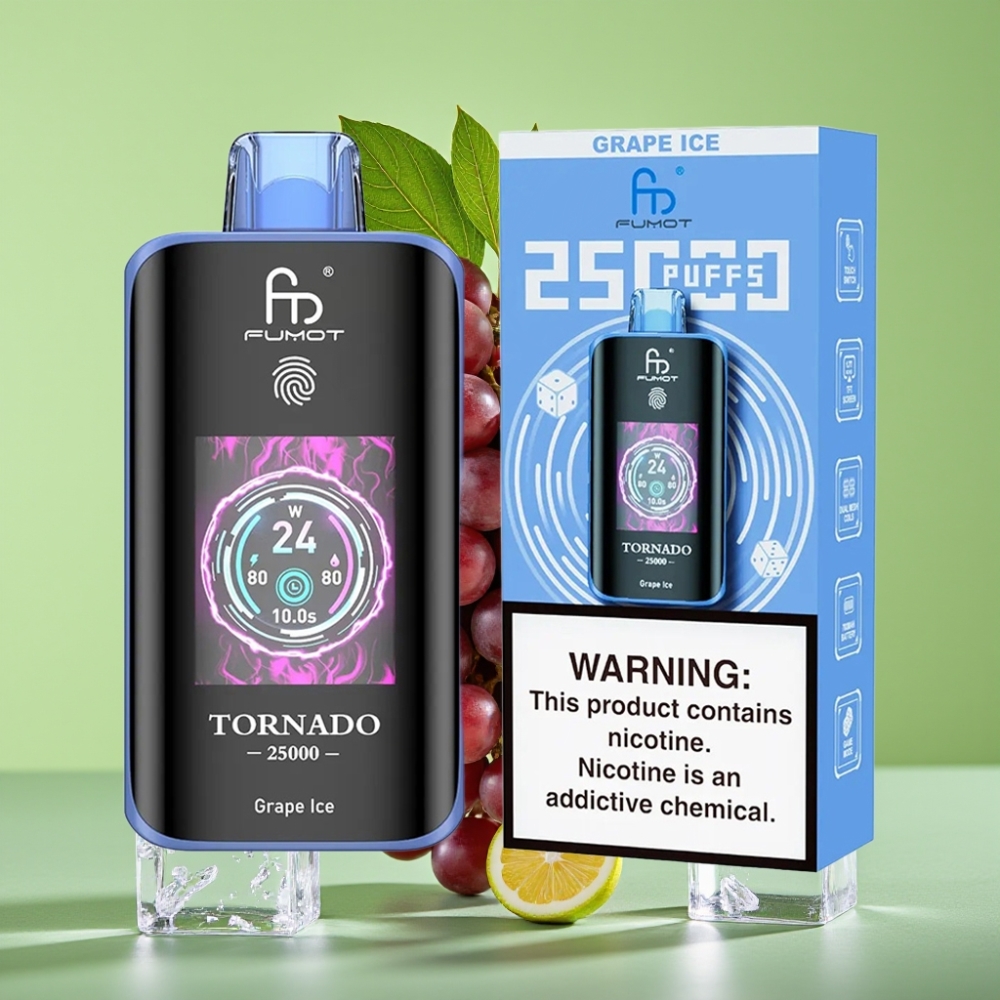 Fumot Tornado 25000 Puffs HD Ekran, Punjiva Baterija 700mAh, Ledeni Grožđe, USB-C