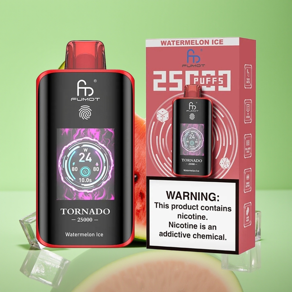 Fumot Tornado 25000 Puffs HD Ekran, Punjiva Baterija 700mAh, Lubenica Led