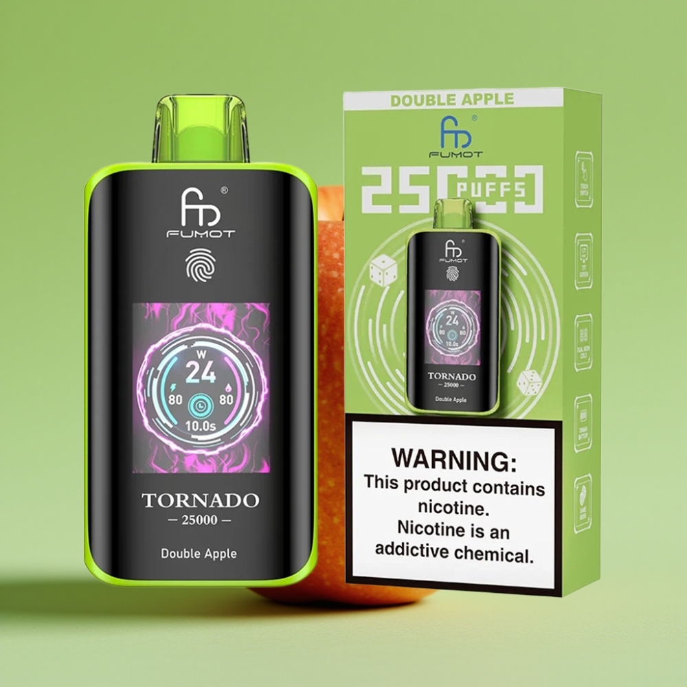 Fumot Tornado 25000 Puffs HD Ekran, Punjiva Baterija, Dvostruka Jabuka
