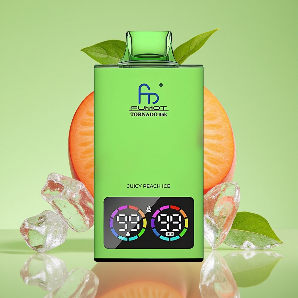 Fumot Tornado 35K Disposable Vape 35000 Pufova Dual Mesh Coil USB-C Juicy Peach Ice