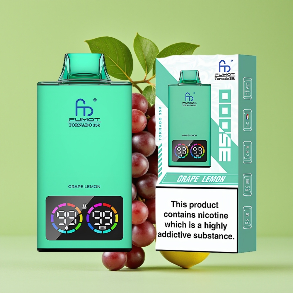 Fumot Tornado 35K Disposable Vape Dual Mesh Coil 35000 Puffs Grožđe Limun USB-C RGB