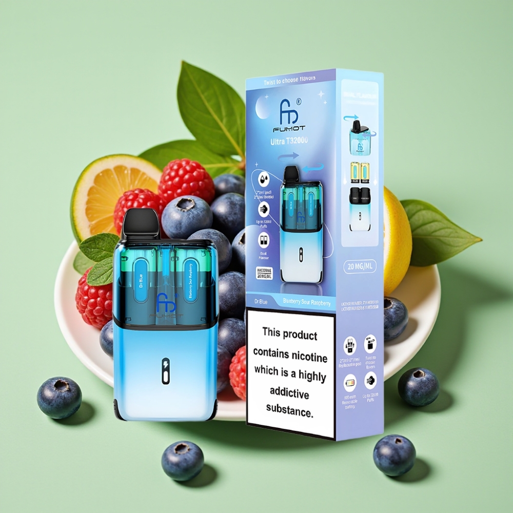 Fumot Ultra T32000 Disposable Vape 32000 čađi, 800mAh, 24ml, Type-C, Plava - Borovnica Kisela Malina