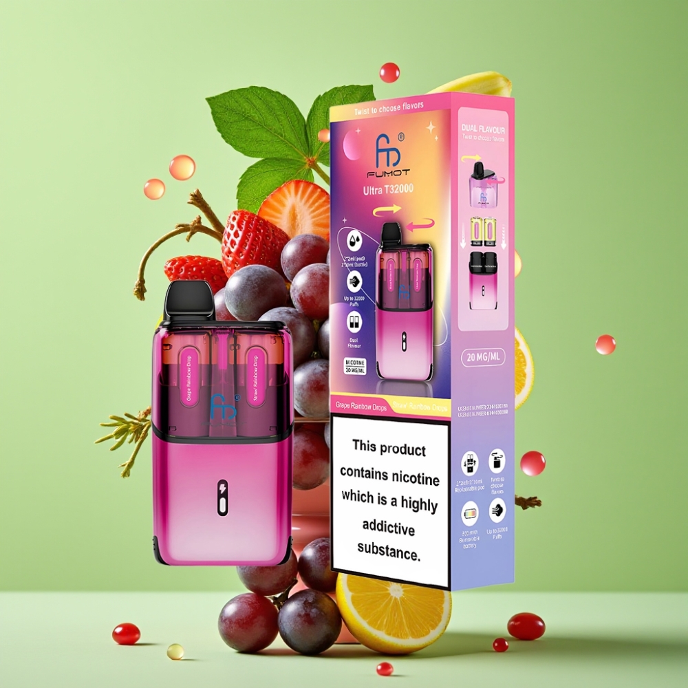 Fumot Ultra T32000 Jednokratna Vape 32000 pufova, 800mAh, Type-C, 20mg, Grožđe Rainbow Drops - Jagoda Rainbow Drops