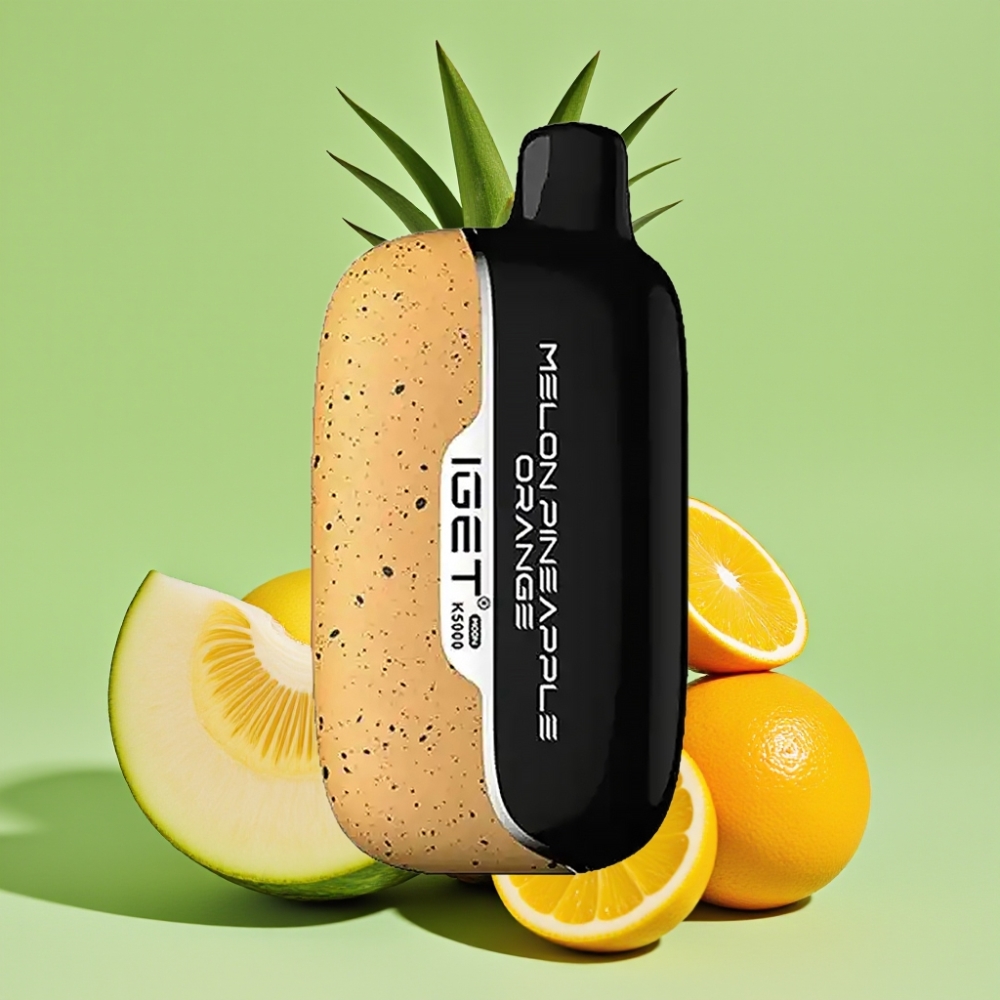 IGET Moon K5000 Puhi Disposable Vape Dinja Ananas Naranča – 81.5 g, 5000 pufova, PC, Mrežasti svitak 1.35 Ohm, 49.5x25.3x99.4 mm