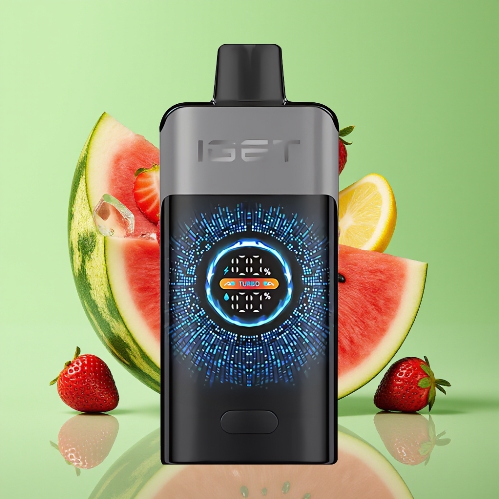 IGET ONE 12000 Puffs Disposable Vape Jagoda Lubenica Led + Turbo Mode 9000 Puffs, Dual Mesh Coil, Veliki Zaslon